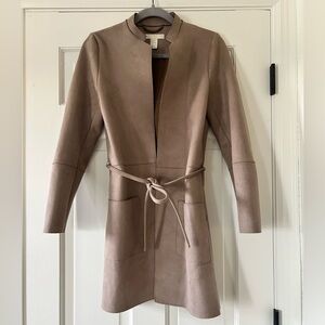 H&M Women’s Tan Faux Suede Tie Jacket Coat Size 2